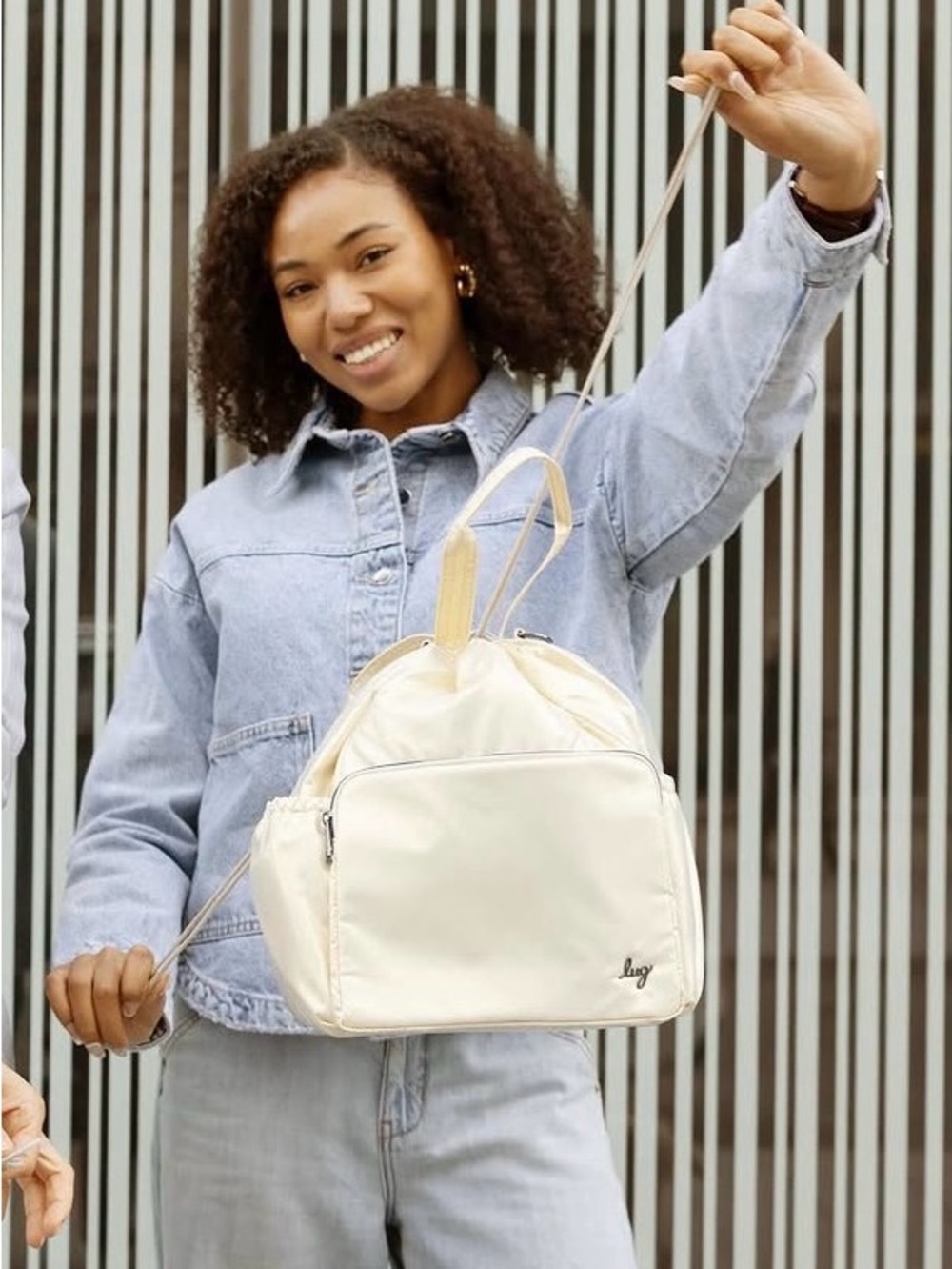 NWOT Lug METALLIC CHAMPAGNE Convertible Drawstring Hobo Tote Bag